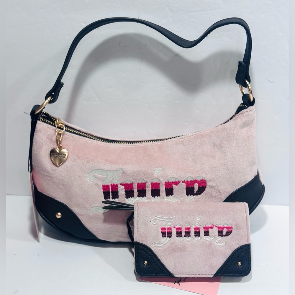 Juicy Couture  Pink Velour Shoulder Bag With Matching Wallet